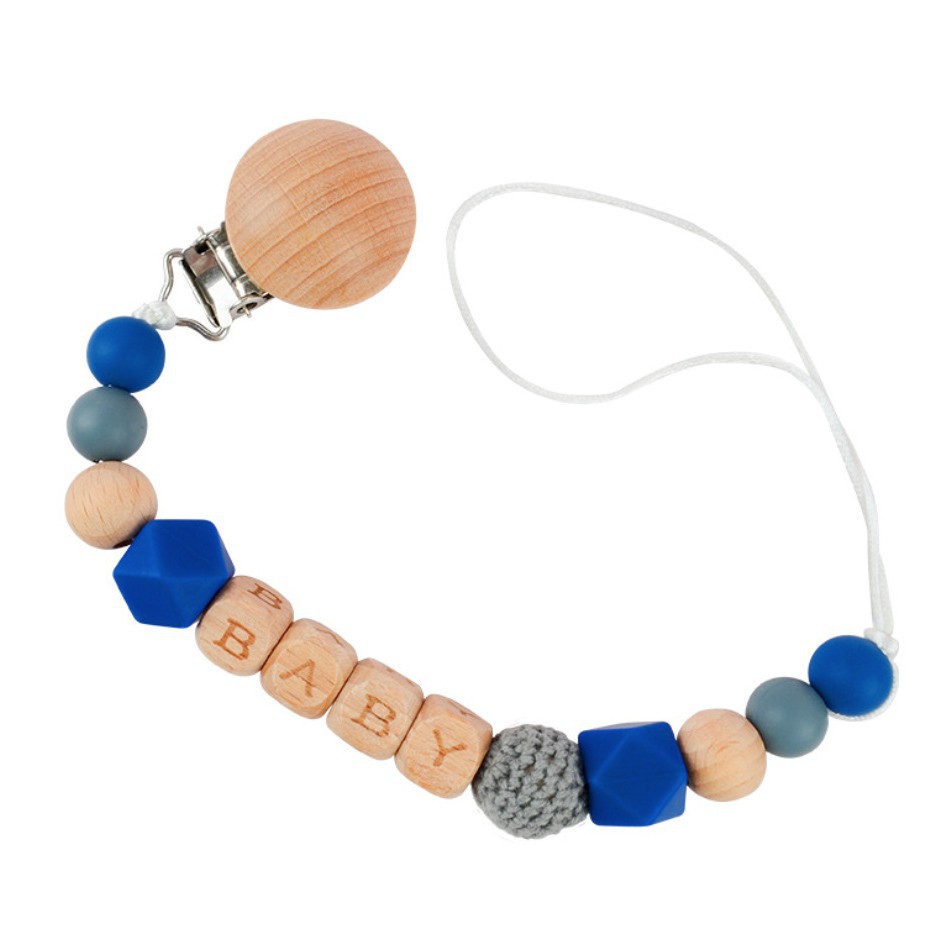 Baby beech tetina clip de cabello crochet anti-caída cadena letra beech baby silicone tetina cadena perlas de octogono