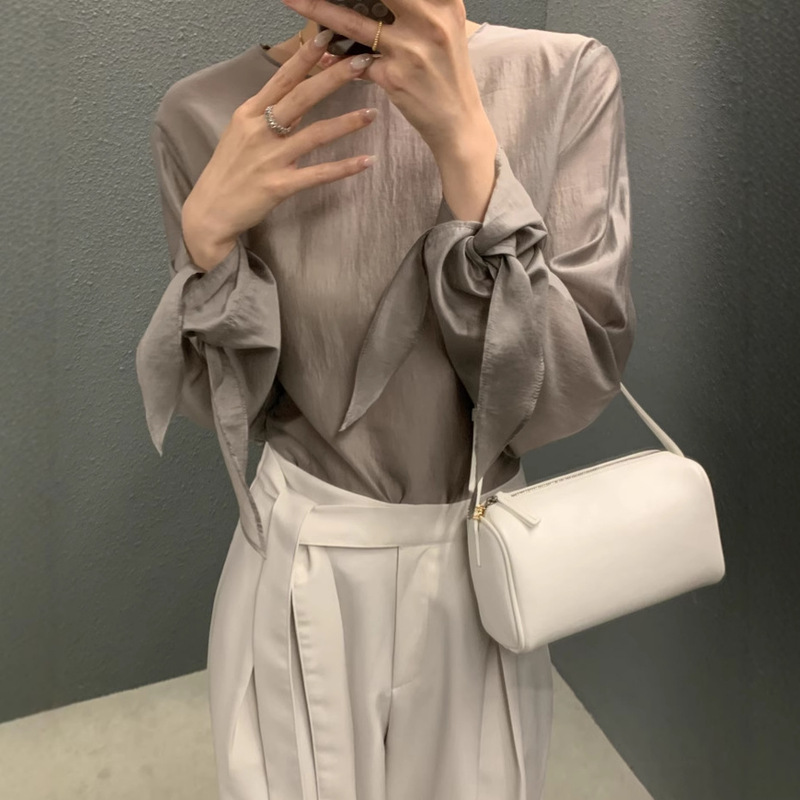 Korean Chic2026 Early Spring New French-Style Niche Design Shirt with Tie Butterfly Knot Cuff Design for Women Korean Chic2026 Early Spring New French-Style Niche Design Shirt with Tie Butterfly Knot Cuff Design for Women