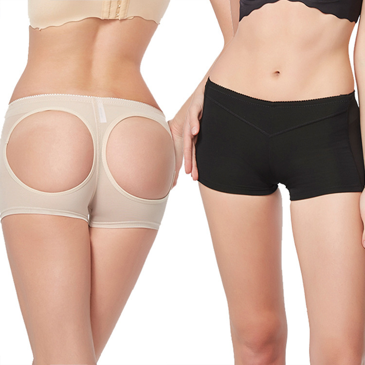 Trendy Thin Tummy Control Panties with Exposed Buttocks, European and American Style Butt-Lifting Sexy Boxer Briefs, Shaping Women's Polyester