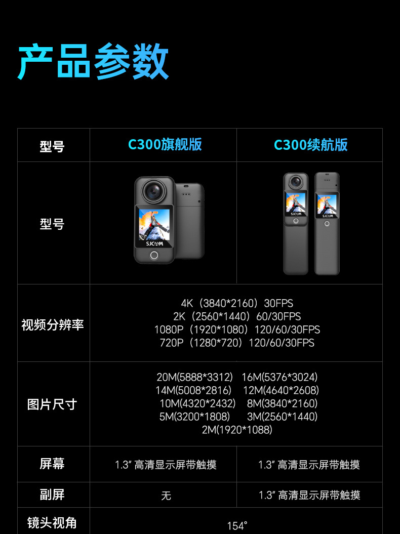 Suitable for Sjcam Speed ​​Shadow C300 Thumb Sports Camera Motorcycle Driving Recorder 360 Panoramic 4K Camera
