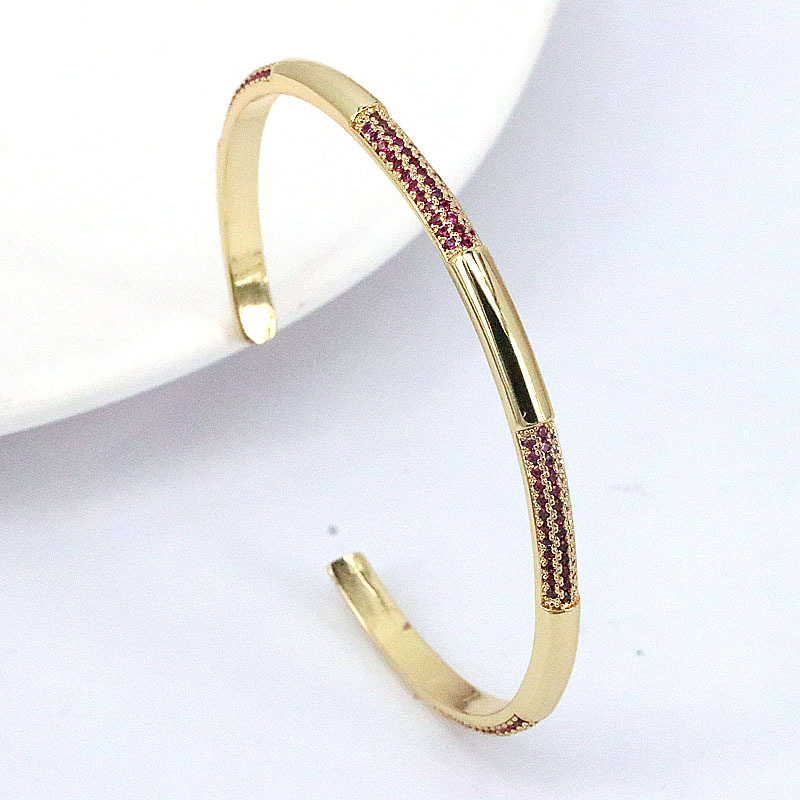 Simple Style Copper Gold Plated Micro Inlaid Colorful Zircon Open Bracelet display picture 6