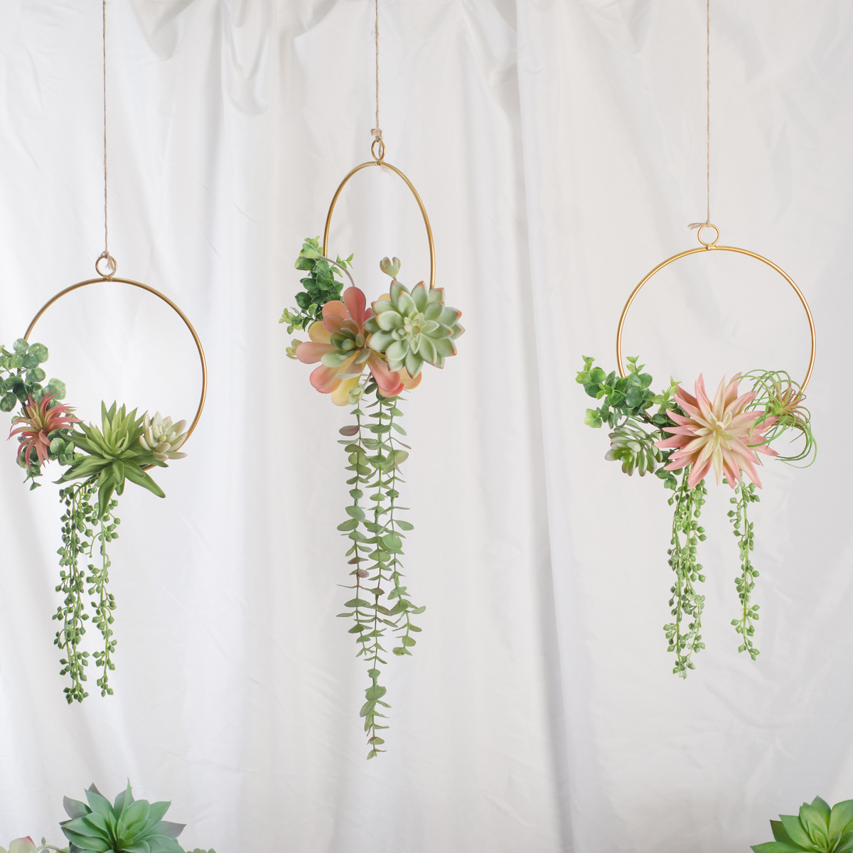 Cross border Northern Europe Artificial Flowers Green plant Hemp rope Wall hanging Garland wedding shot prop Background wall decorate Hanging ring