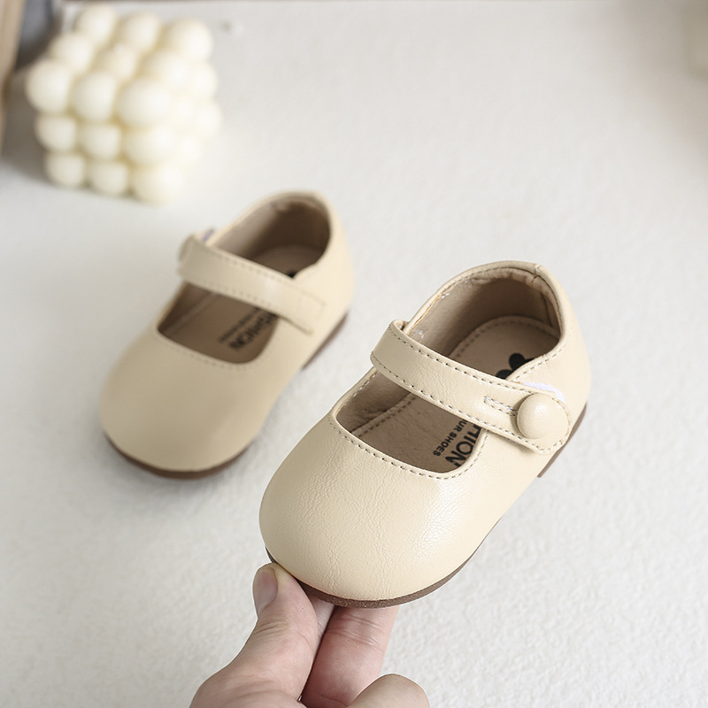 Infant Soft-Soled Toddler Shoes, Spring & Fall Flats, Girls' Princess Shoes, Black British Style Small Leather Shoes for Babies Aged 0-3 Years Old