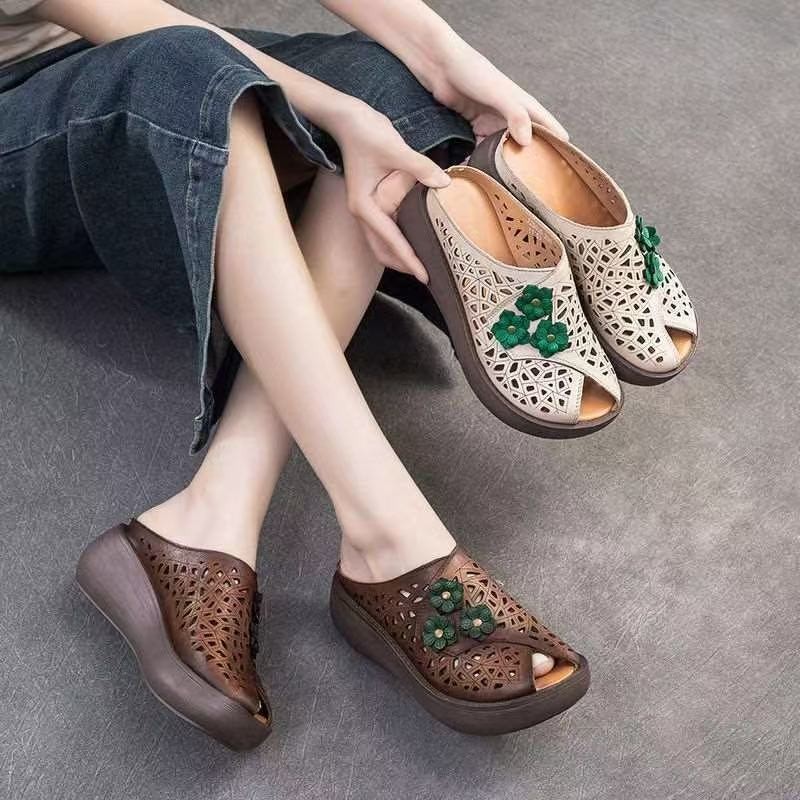 Sandalias Birkenstock de suela gruesa 2026 para mujer, con diseño floral y perforaciones, productos de oportunidad de negocio transfronterizo, zapatos para mamá en stock, antideslizantes.