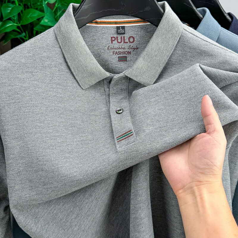 New Model Men's Long-Sleeve Polo Shirt from the Source Factory, Men's Autumn Casual Business Commuter Wear with a Versatile Turn-Down Collar