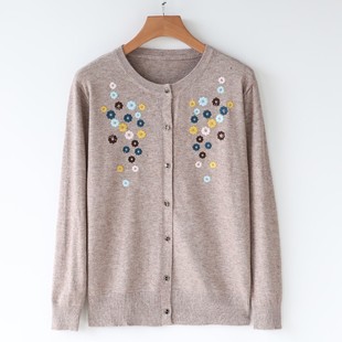Source Factory Autumn and Winter New Middle-Aged Women's Cardigan Knitwears Middle-Aged and Elderly Mothers' Knitwears Western-Style Tops