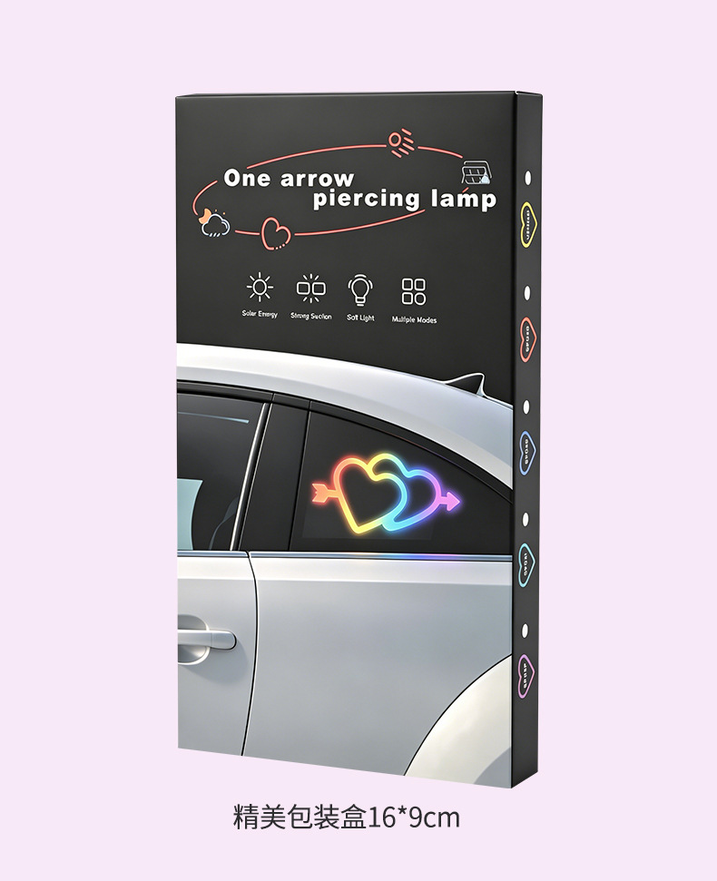 Car Heart-Shaped Light, Solar Decorative Light, Led Warning Light, Triangular Window Rear Window Car-Mounted Fun and Cute Atmosphere Light