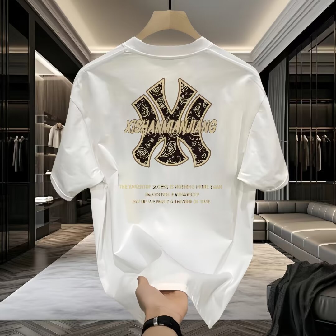 Heavy Trendy Brand Cotton Printed Men's Short-sleeved T-shirt 2024 New Summer Explosions Trendy Casual Crewneck T-shirt