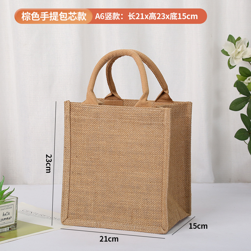 En stock bolsa de lino logotipo imprimible yute bolso de compras Muji en blanco DIY bolso de yute pintado a mano