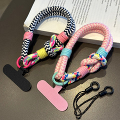クリエイティブカラー編みの携帯電話のストラップの短いタイプの手持ち手首のひもの綿の質の双股はしっかりしています。