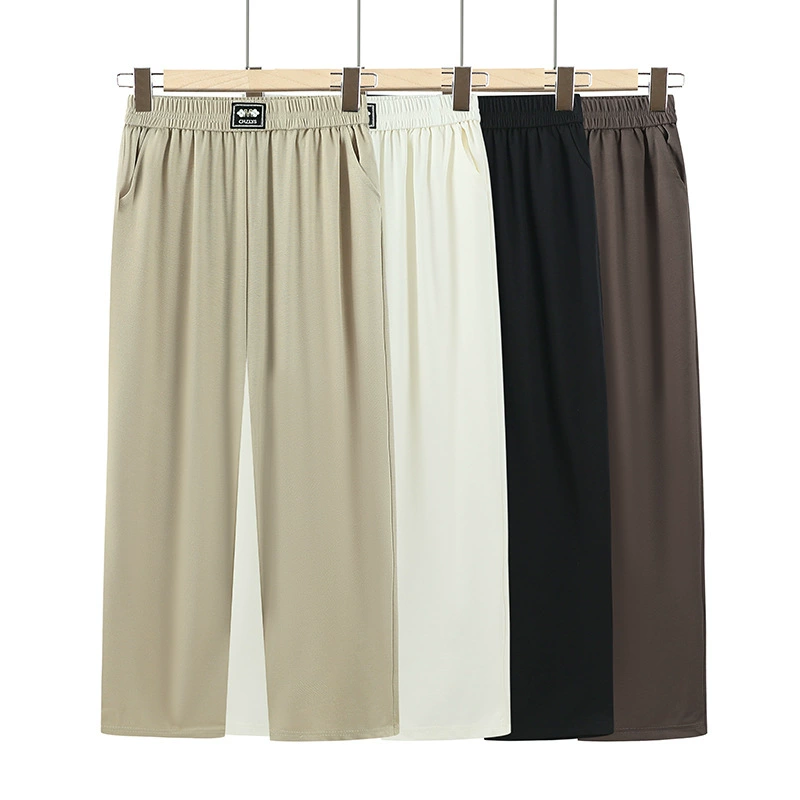 Летние повседневные брюки для мам для женщин среднего и пожилого возраста, эластичные свободные эластичные прямые модные брюки большого размера с высокой талией, тонкий стиль