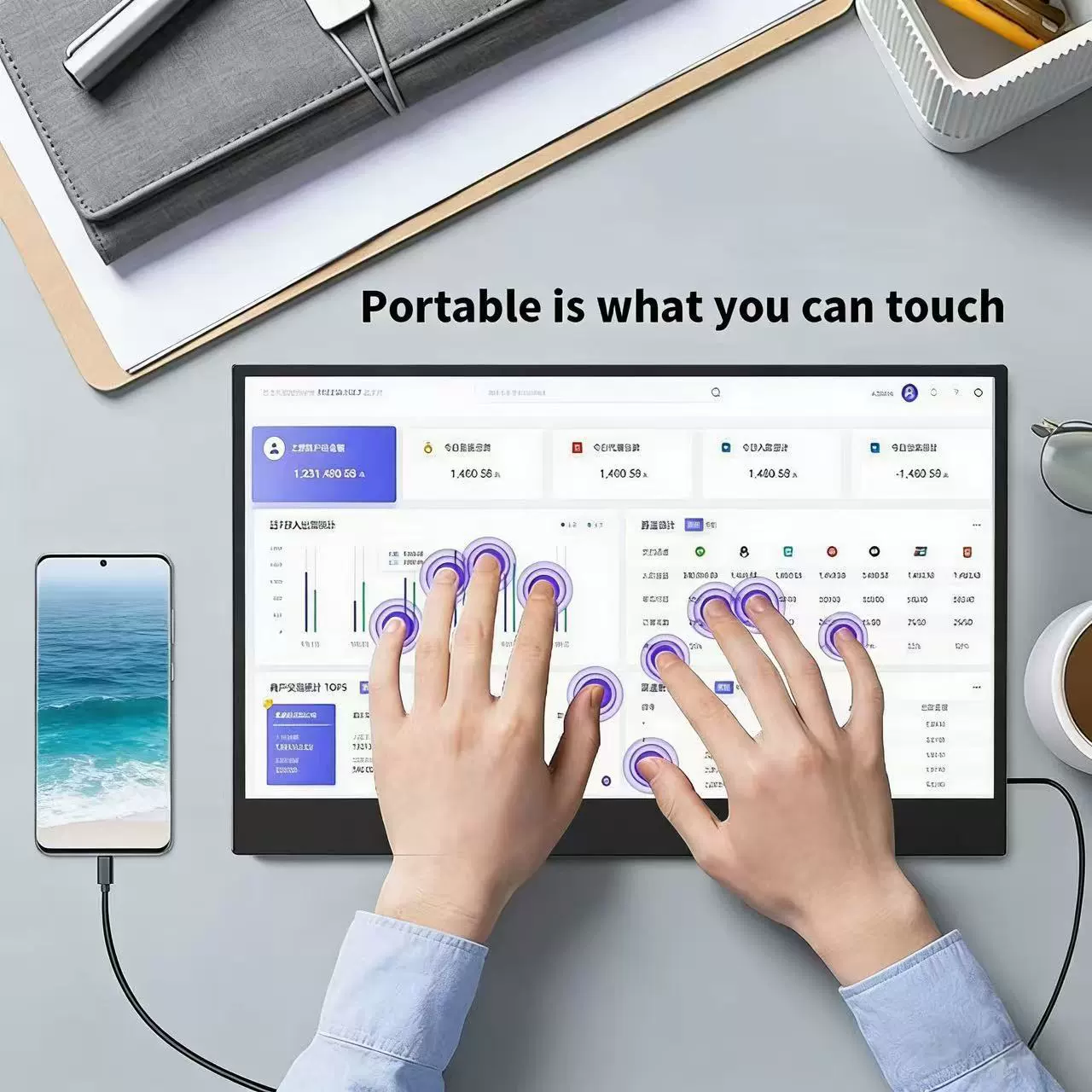 Портативный сенсорный дисплей 15.6inch Touch, внешний дополнительный экран для Xbox, PS5, Switch и компьютерных мониторов.