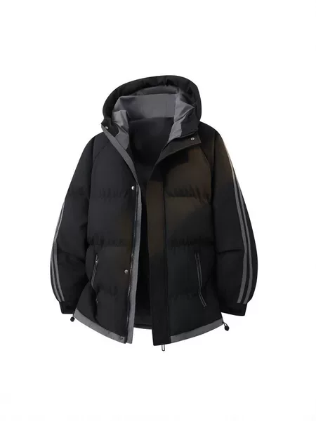 Hooded Loose-Fit Sports Cotton Jacket for Men, Winter Warm Coat, Color-Block Casual Cotton Jacket, Trendy Thickened Version