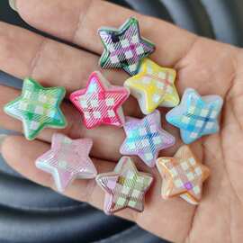 20mm镀UV彩菱形格子五角星星 DIY手工串珠散珠串笔手机链饰品配件