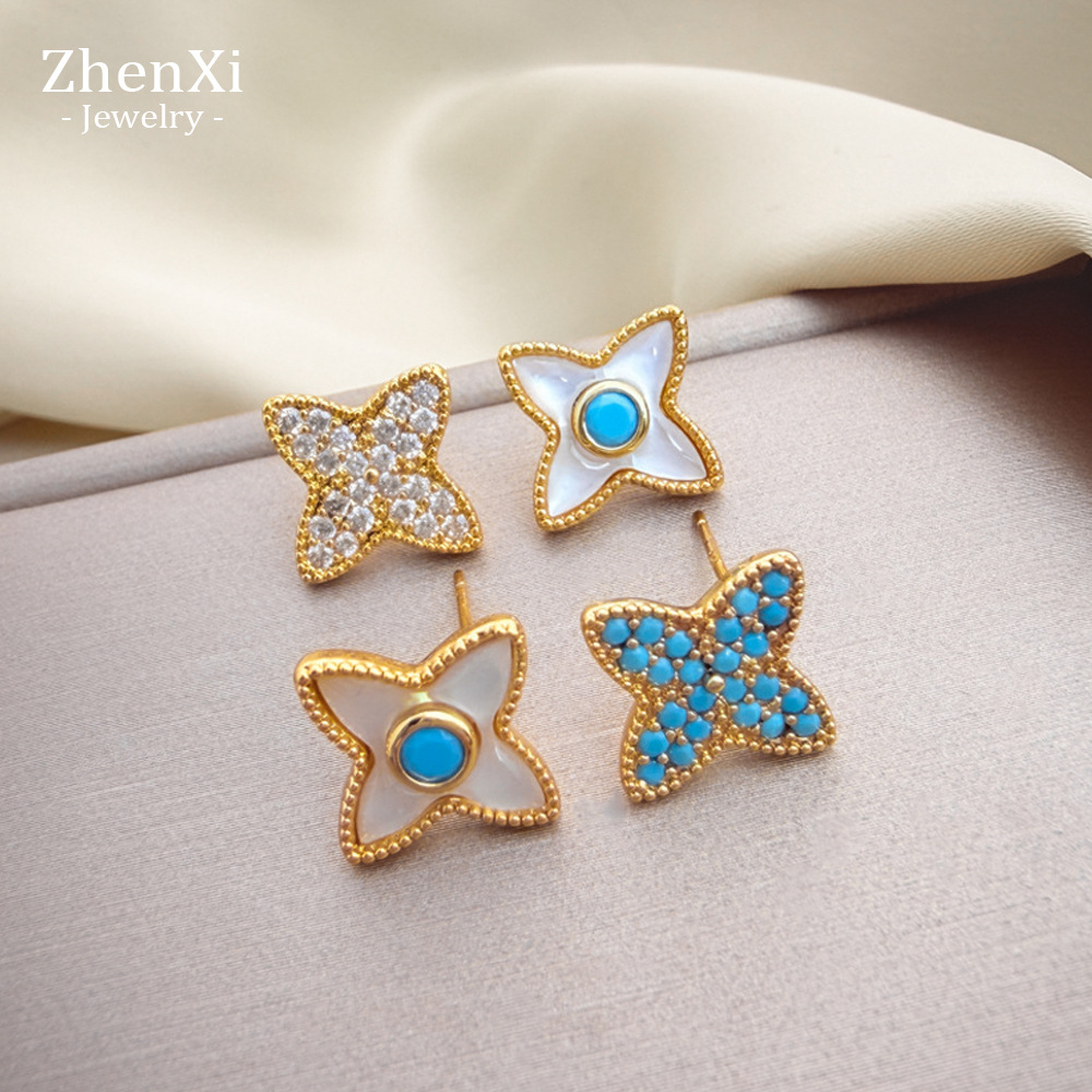 Fashionable turquoise asymmetrical earrings