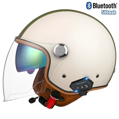 bluetooth helmet electric car half, Motosiklet kaskı (dəbilqə) - two-color-strip-off-white-outer-length-and-inner-color-bluetooth-m