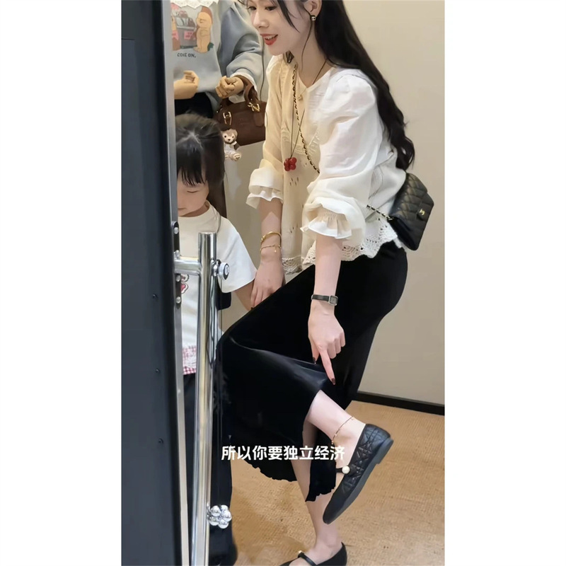 秋季时尚搭配一整套女韩系镂空吊带针织马甲衬衫半身裙三件套装潮|undefined