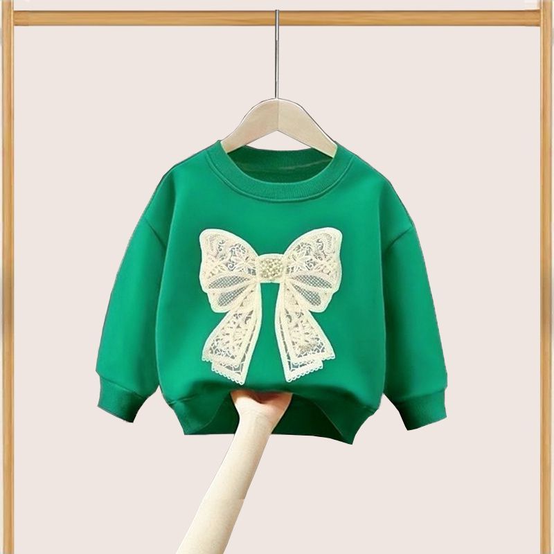 레이스 매듭이 있는 다크 그린 스웨트셔츠
