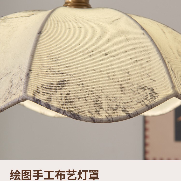 中古风卧室床头灯法式复古书房餐厅餐桌吧台吊线灯护眼布艺小吊灯|undefined