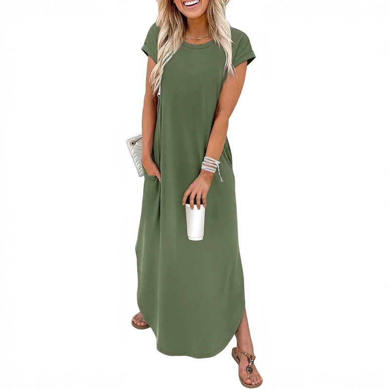 Wiholl Summer Dress with Cap Sleeves, Round Neck, Long Casual Dress with Pockets, Beach Vacation Tank Dress Wiholl Summer Dress with Cap Sleeves, Round Neck, Long Casual Dress with Pockets, Beach Vacation Tank Dress