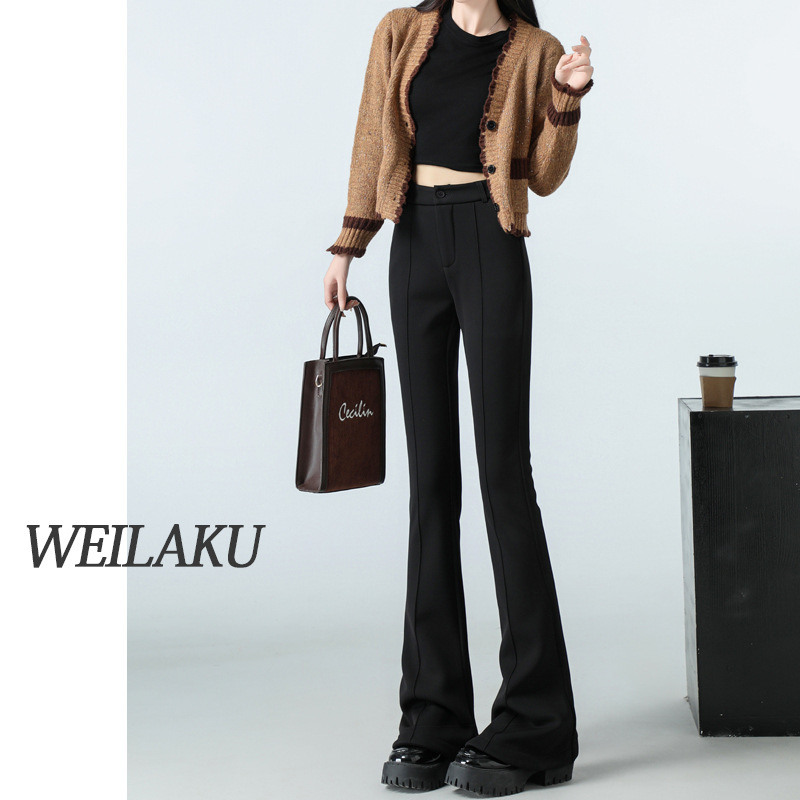 Black Suit Pants for Women, Spring, Autumn, and Winter, Fleece-Lined, 2026 New Style, High-Waisted, Drapey, Slightly Flared Pants 3188-9