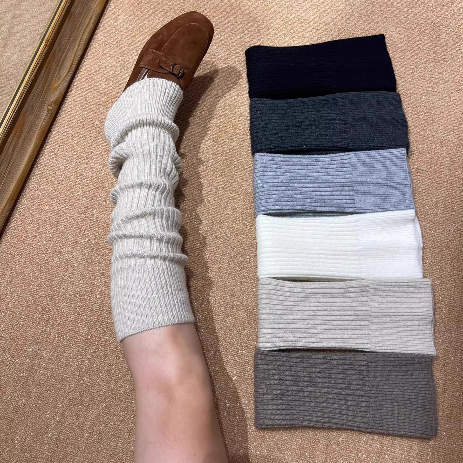 秋冬新品袜套日系纯色双针女士小腿袜套百搭显瘦踩脚堆堆袜套加厚