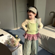 2026春款女童可爱文雅乖巧内搭吊带罩衫上衣两件套捏褶直筒牛仔裤