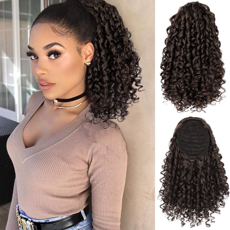 Cross-Border European and American African Elastic Curly Ponytail Wig for Women Synthetic Curly Drawstring Ponytail Wig Hair Extensions