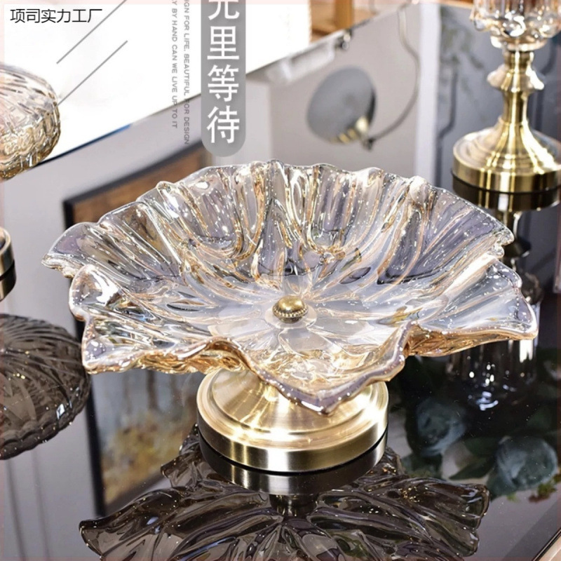 ライト高級スタイルクリスタルガラスフルーツプレートコーヒーテーブル装飾品モダンなリビングルームの高級ハイエンドヨーロッパアメリカンハイエンドフルーツプレート|undefined