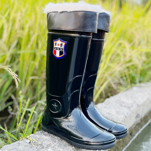PVC black high-top fishing flat-soled rice-planting shoes for men and women, outdoor non-slip waterproof field soft-soled rice-planting boots for men and women