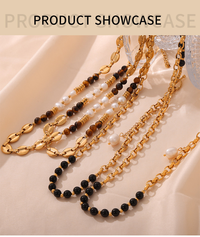 Necklace Classification Elegant Simple Style Geometric Natural Stone Titanium Steel 18K Gold Plated Necklace In Bulk