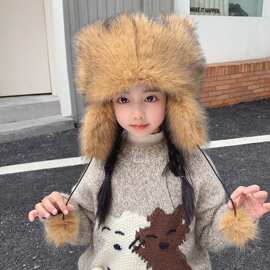 小浣熊带尾巴帽子毛毛保暖雷锋帽美洲仿貉子毛猫耳朵狐狸帽萌趣