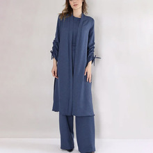 时尚新款2025欧美女式三件套针织休闲套装长袖开衫无袖休闲日常