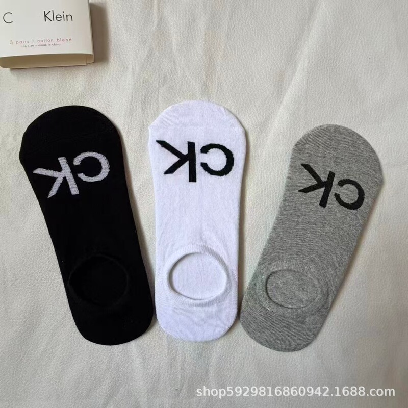 Ck Anti-Odor Boat Socks with Letters, Sweat-Absorbent, Black, White, Gray, Non-Slip with Silicone, Invisible Socks, Breathable Men's Short Socks, Low-Cut, Anti-Odor