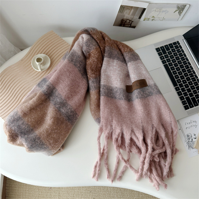 Bufanda Térmica de Color Liso con Flecos de Imitación Lana para Invierno