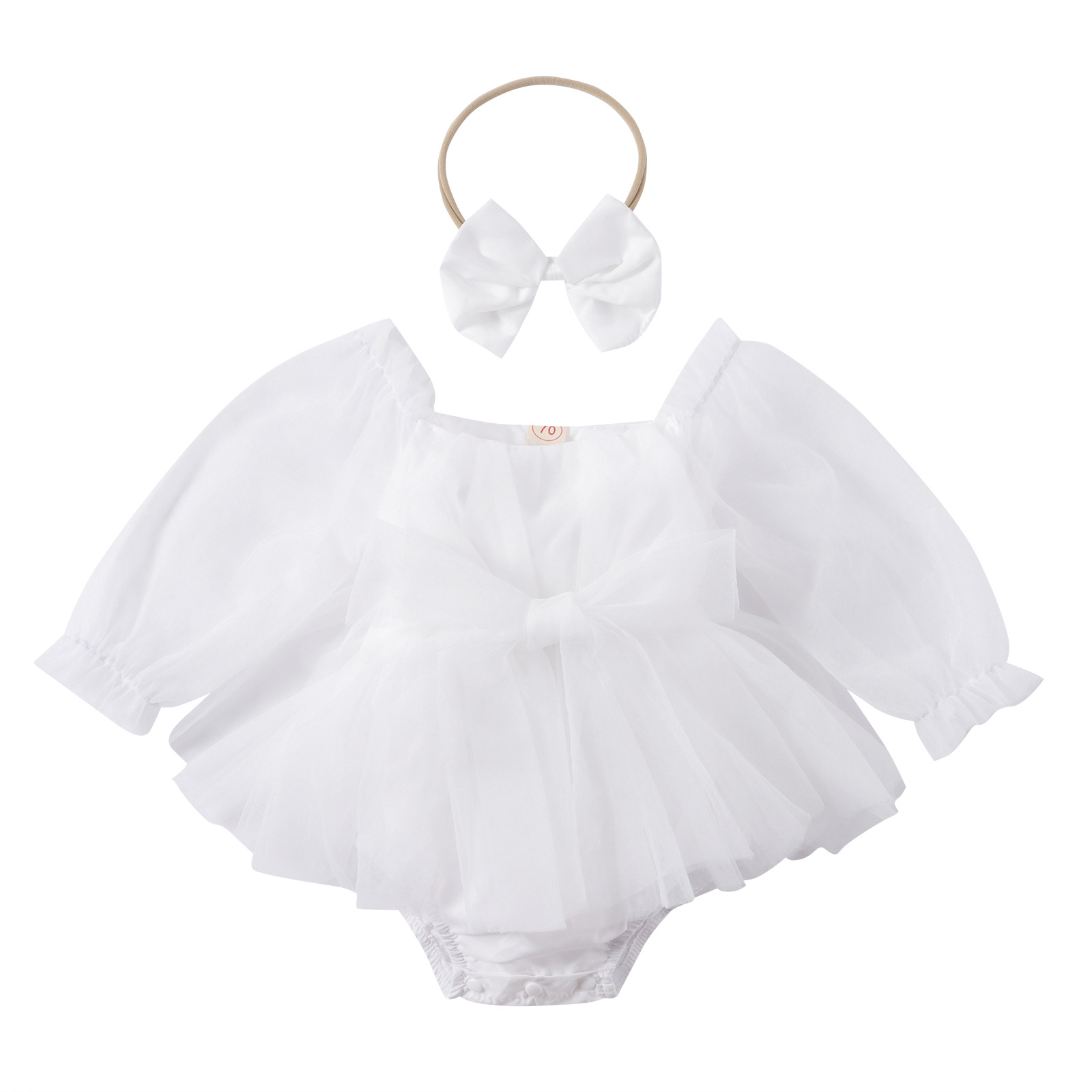 Pelele infantil de manga larga con tul y pañuelo, ropa para niña