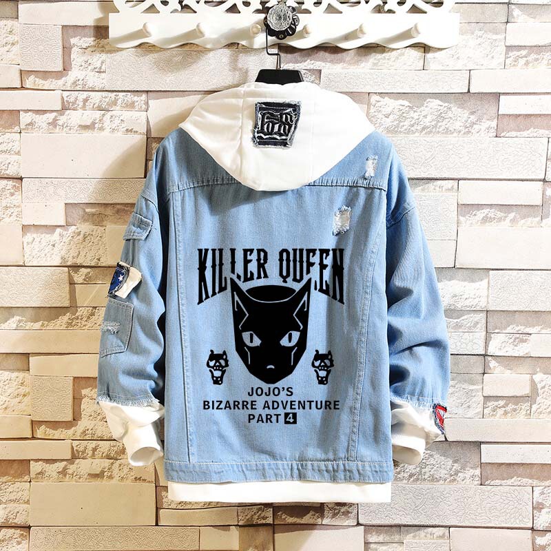 Killer Queen Kira Gee Shadow JOJO's Wonderful Adventure Men's Sweater Jacket Hooded Denim Clothes Surrounding