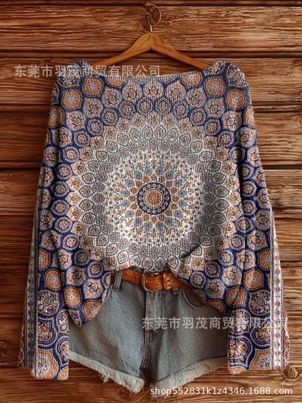 独立站新款高领卫衣仿毛衣 秋冬季碎花圆领宽松毛衣2|undefined