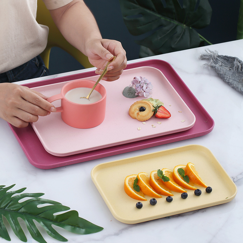 Paja DE TRIGO nórdico hogar bandeja rectangular bandeja de almacenamiento de taza de agua bandeja de Internet celebridad bandeja de fruta resistente a la gota image 4