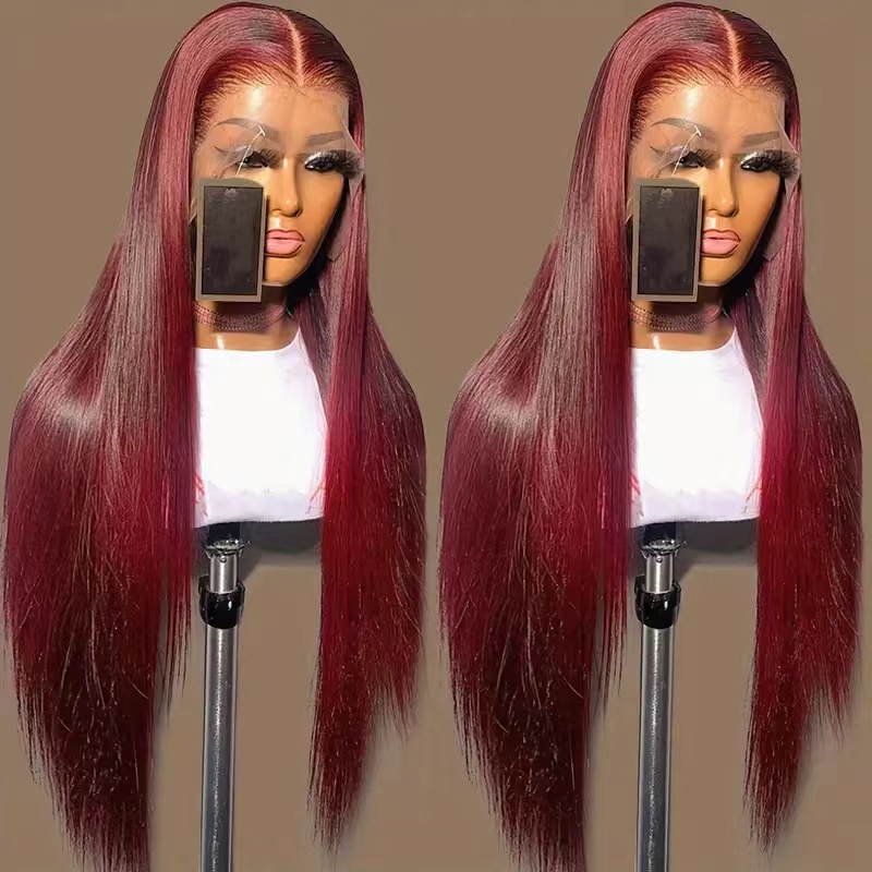 Peluca de encaje frontal de pelo largo y liso para mujer europea y americana transfronteriza, cubierta integral de fibra química transpirable natural y realista