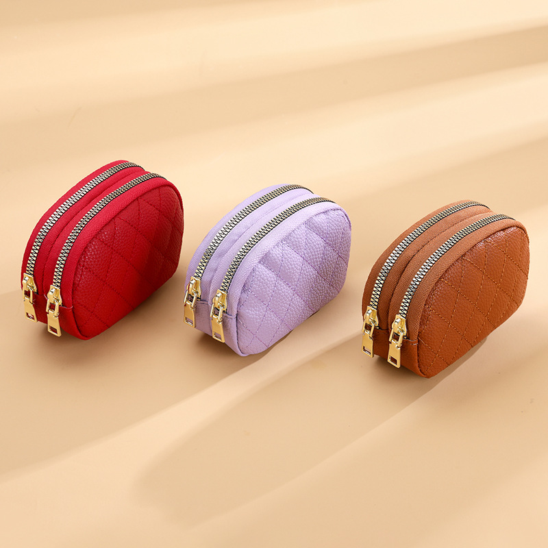 Nuevo portátil mini billetera de niñas, coche de diamante, costura de doble cremallera, monedas, bolso de cambio, bolso de cambio, piel pu