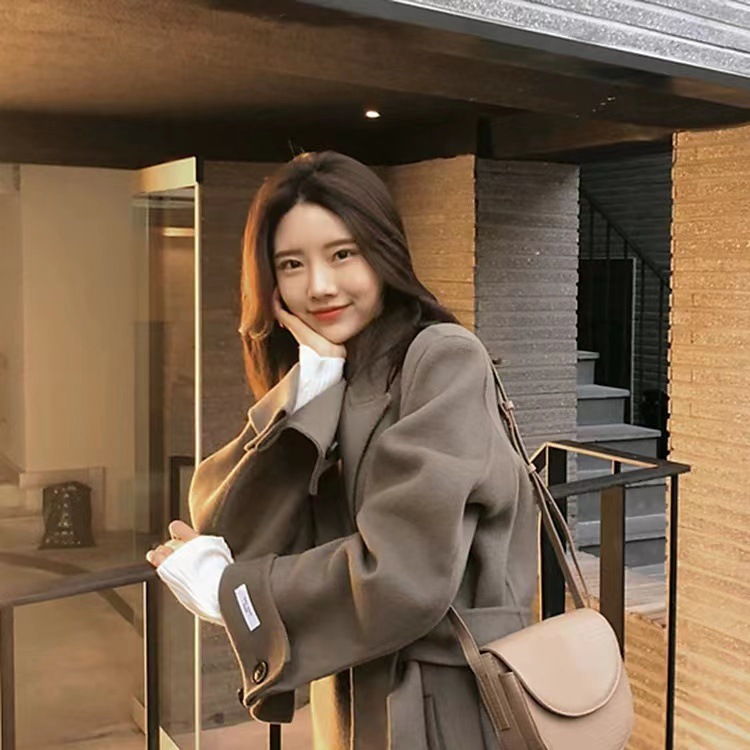 South Korea's Dongdaemun Hand-Sewn Double-Sided Cashmere 2024 Outwear Women's Mid-Length Over-The-Knee Woolen Outwear Commuter Style