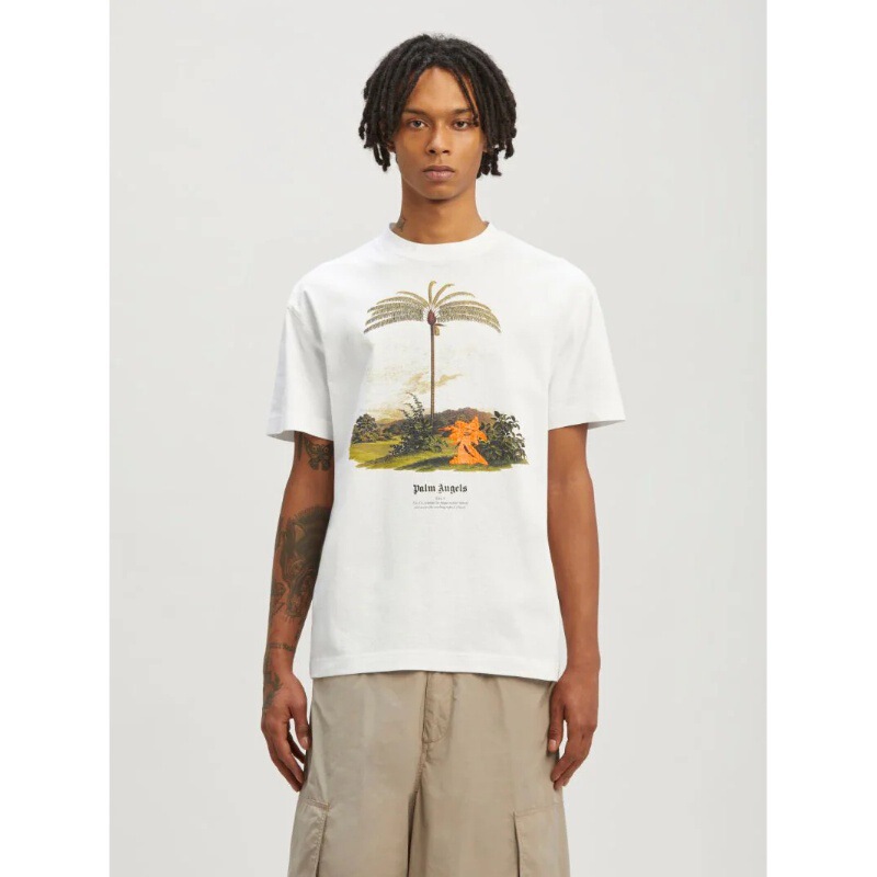 Summer Palm Angels Palm Angels Pa Tropical Palm Tree Print Short-Sleeved Loose Casual Trendy Round Neck T-Shirt for Men