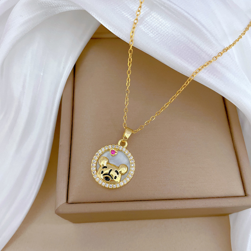 Gorgeous Bear Knot Necklace With Diamond Pendant In Titanium Steel_voghion.com