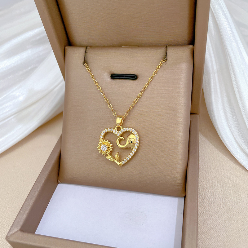 Collana elegante con girasole e elefante per donna argento_voghion.com