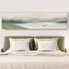 现代简约卧室装饰画清新侘寂风床头挂画北欧绿色风景横版背景壁画