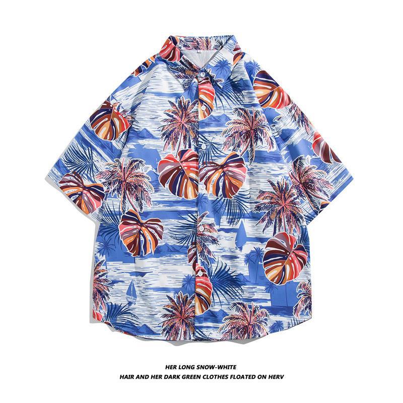Hong Kong estilo Retro Vintage floral camisa de manga corta Estilo Hawaiano tailandés diseño sentido Ruan guapo camisa suelta para hombres y mujeres