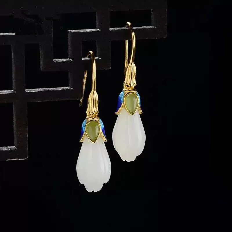 Серьги из белого нефрита, орхидея, опт