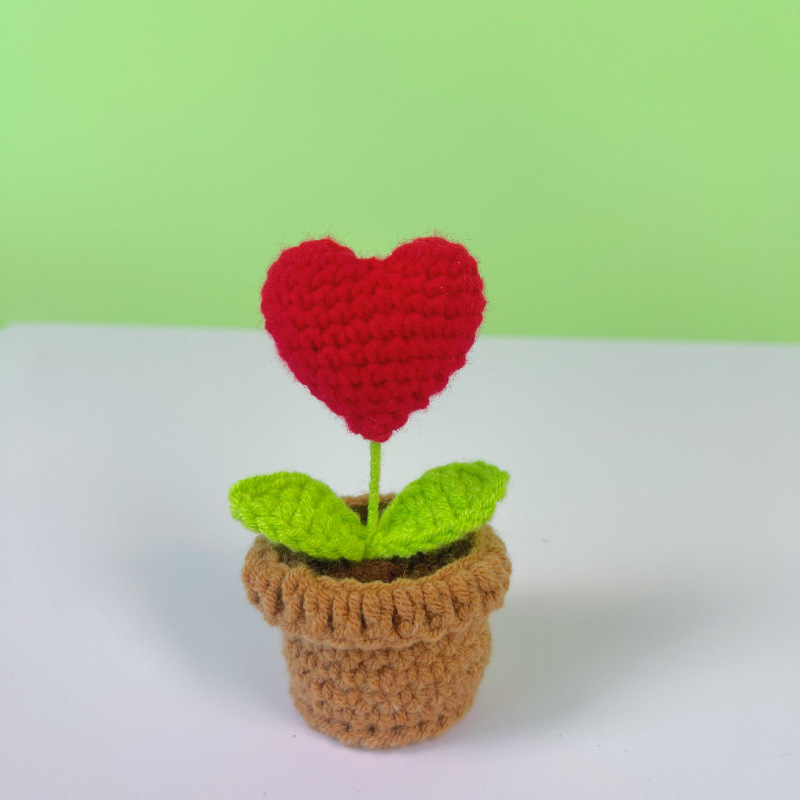 Lama tejida transfronteriza terminada, amor, planta en maceta, decoración de escritorio de estudio de flores artificiales, día de San Valentín, Navidad
