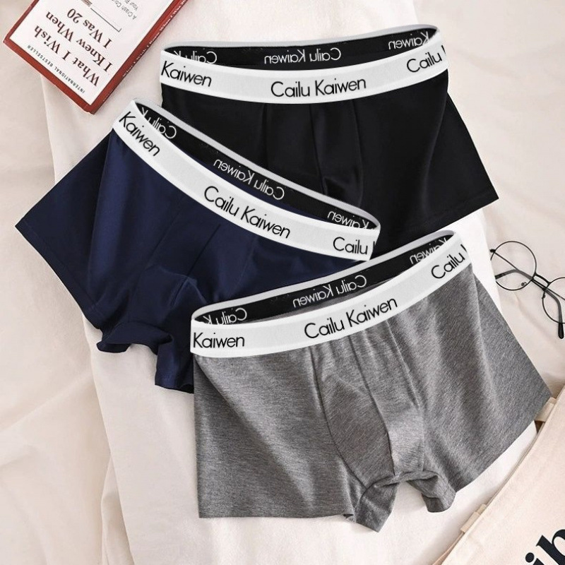 Xnzg Men's Underwear Trendy Brand Men's Briefs Breathable Sweat-Absorbing Solid Color Mid-Waist Boxer Shorts Men's Four-Corner Shorts Cross-Border